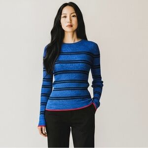 Banana Republic Blue and Black Striped Crewneck Sweater with Red Trim
